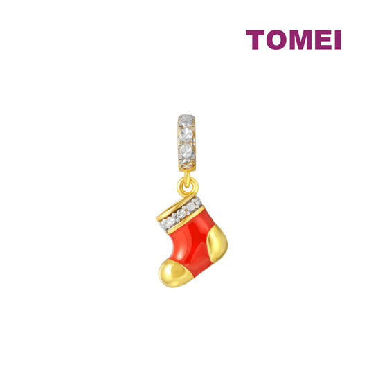 TOMEI Chomel Xmas Sock Charm, Yellow Gold 916