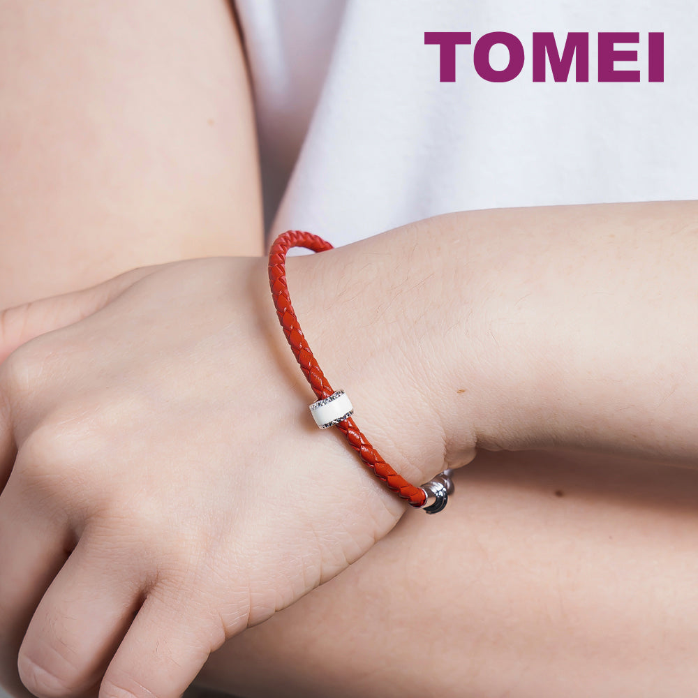 TOMEI White/Red Charm, White Gold 585