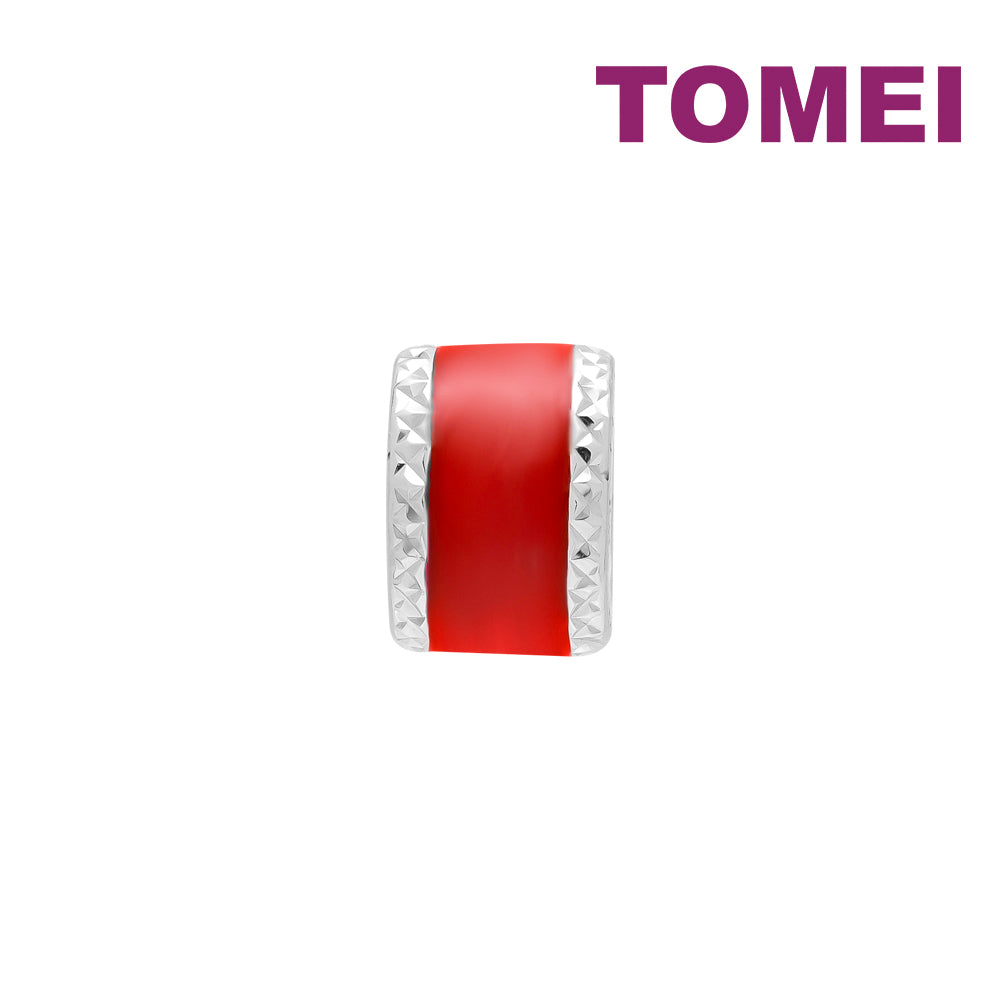 TOMEI White/Red Charm, White Gold 585