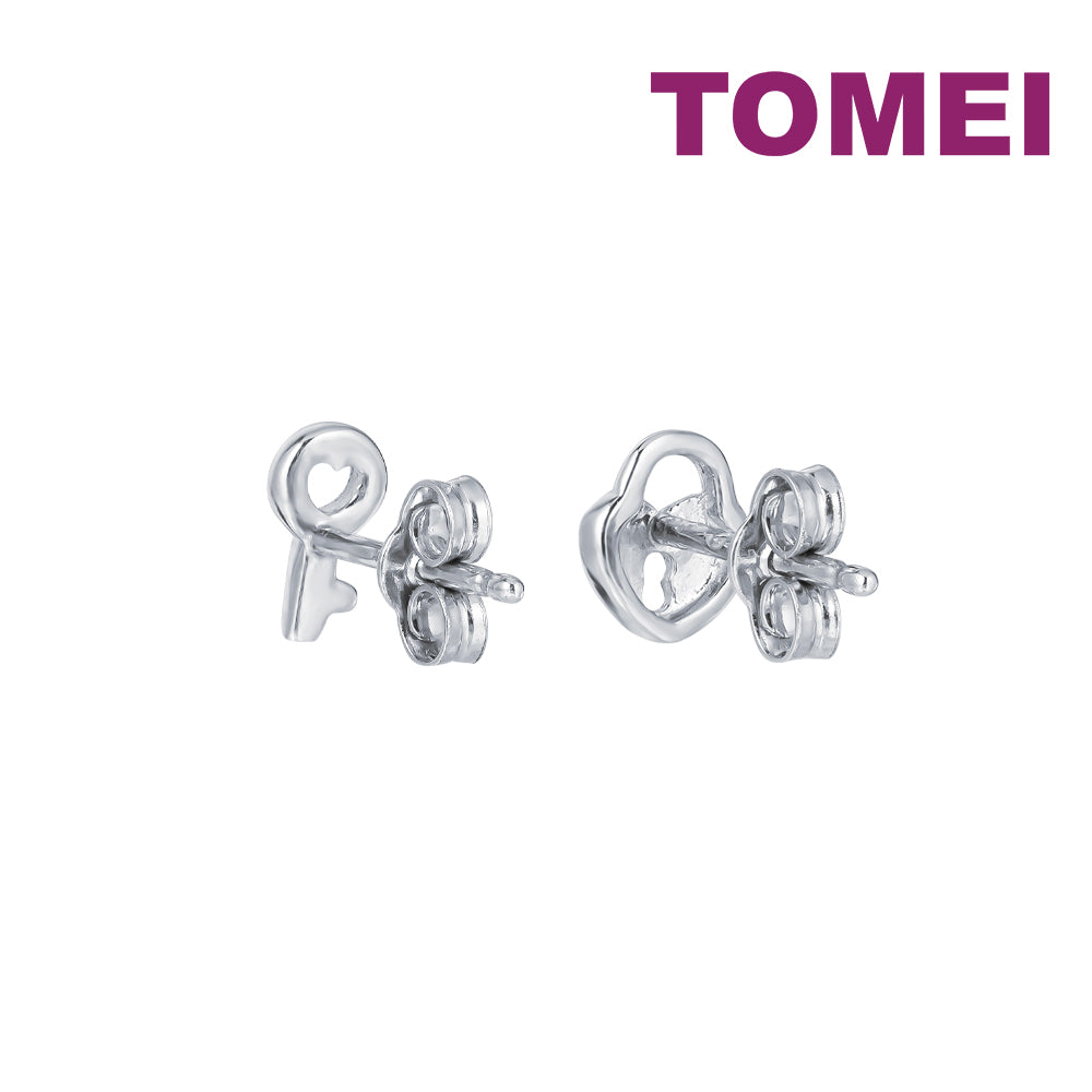 TOMEI Key and Lock Earrings, White Gold 585