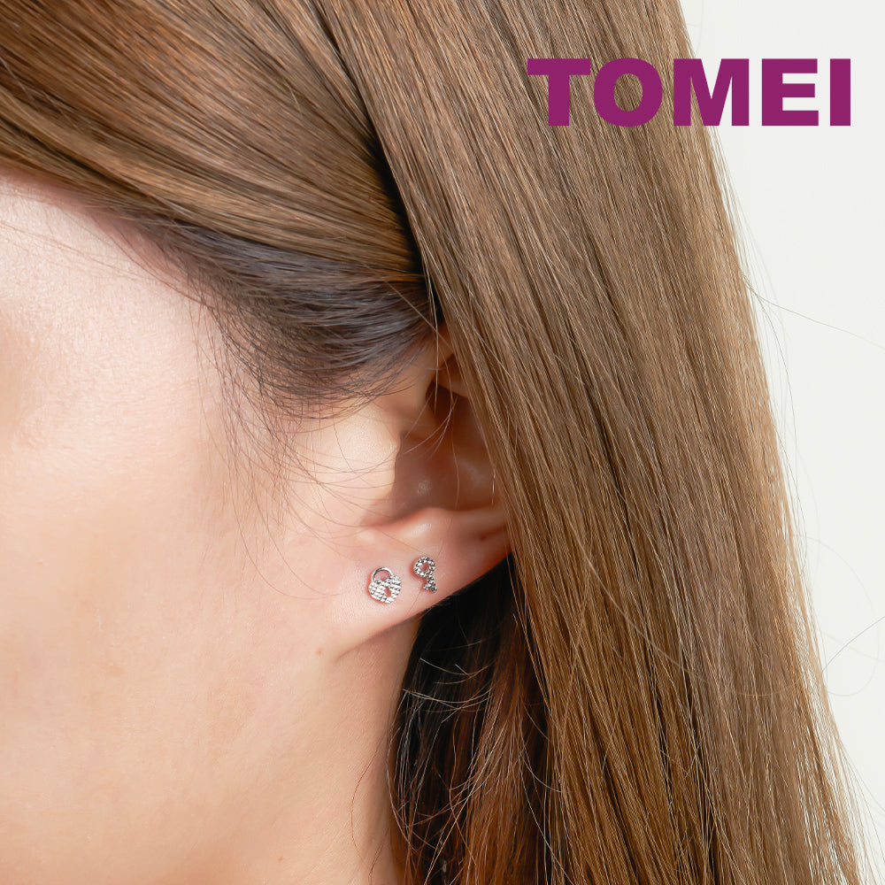 TOMEI Key and Lock Earrings, White Gold 585