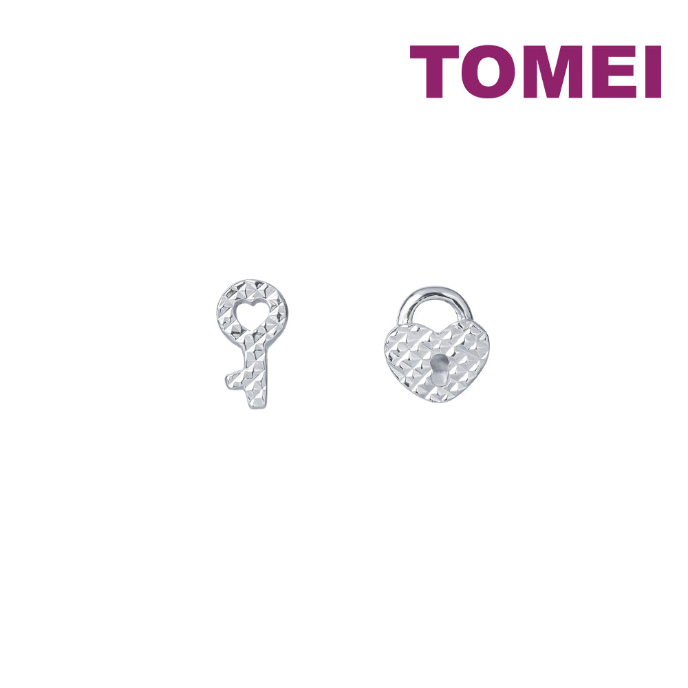 TOMEI Key and Lock Earrings, White Gold 585