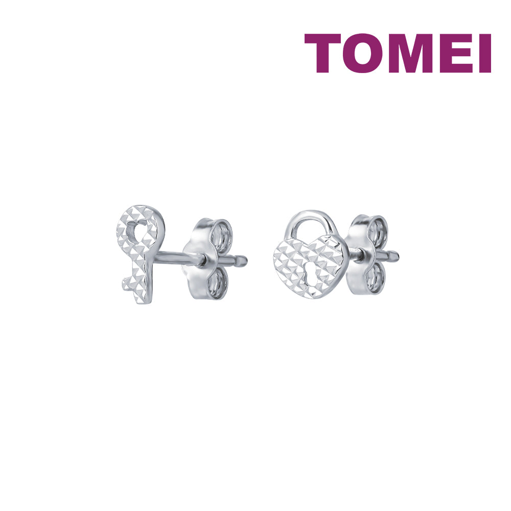 TOMEI Key and Lock Earrings, White Gold 585