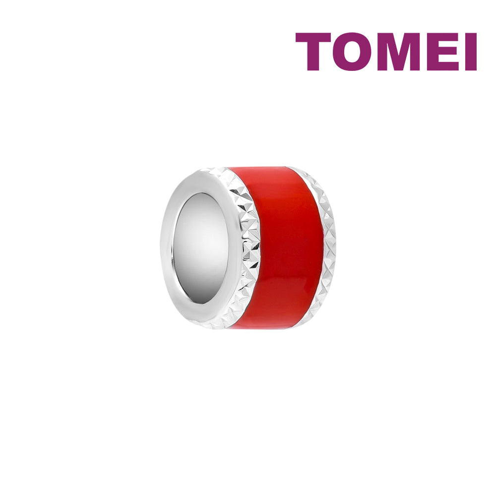 TOMEI White/Red Charm, White Gold 585