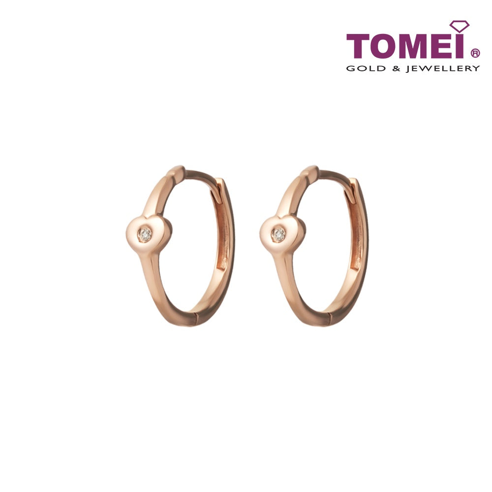 TOMEI [Online Exclusive] Little Heart Loop Earrings, Rose Gold 375