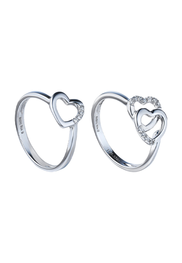 TOMEI Entwined Heart Stackable Diamond Ring, White Gold 375