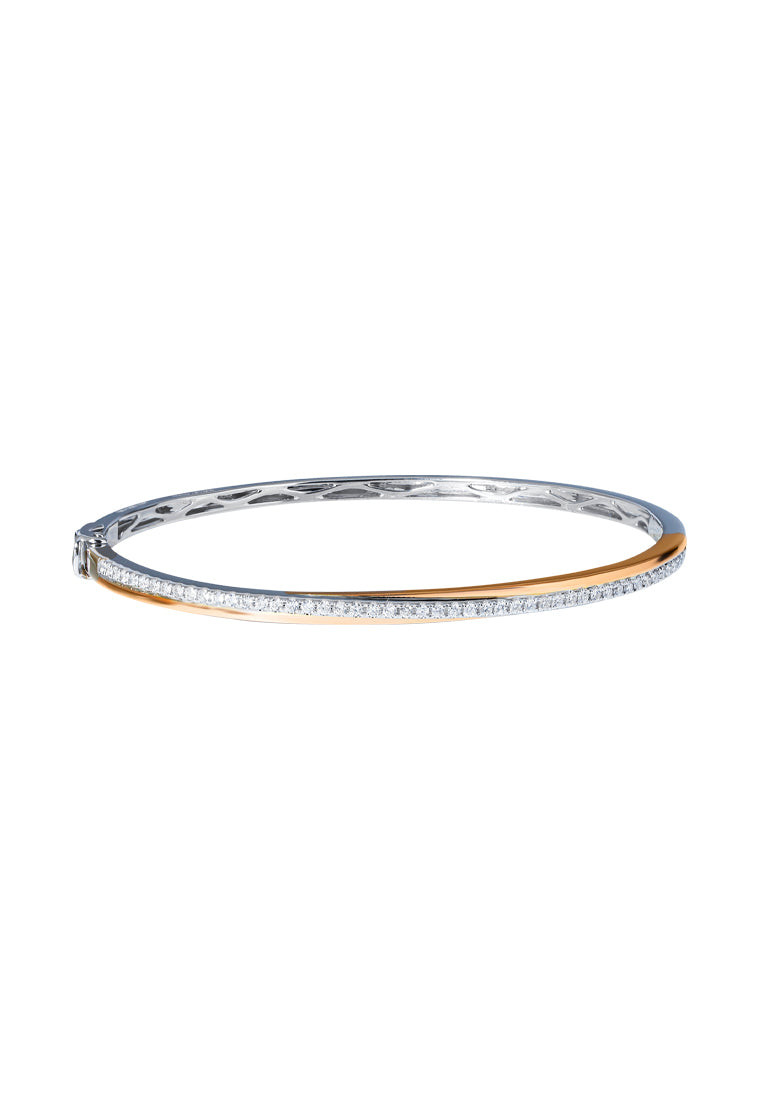 TOMEI Rosy Winter Collection Diamond Bangle, White+Rose Gold 585