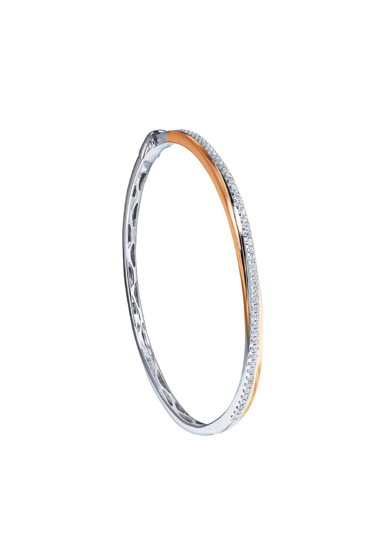 TOMEI Rosy Winter Collection Diamond Bangle, White+Rose Gold 585