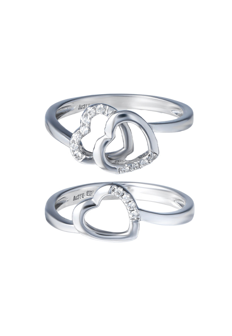TOMEI Entwined Heart Stackable Diamond Ring, White Gold 375