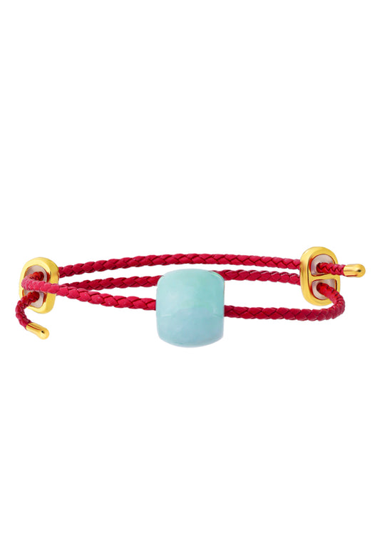 TOMEI Palace Grace Green Lu Lu Tong Charm with Red Rope Bracelet, Natural Jade