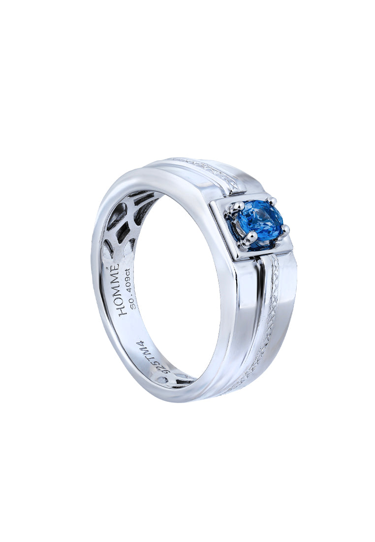 TOMEI Homme Collection Sapphire Men Ring, Silver+Palladium