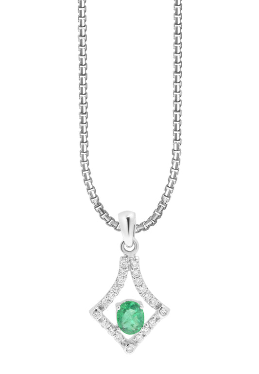 TOMEI Koleksi Camellia Emerald Diamond Pendant, White Gold 750