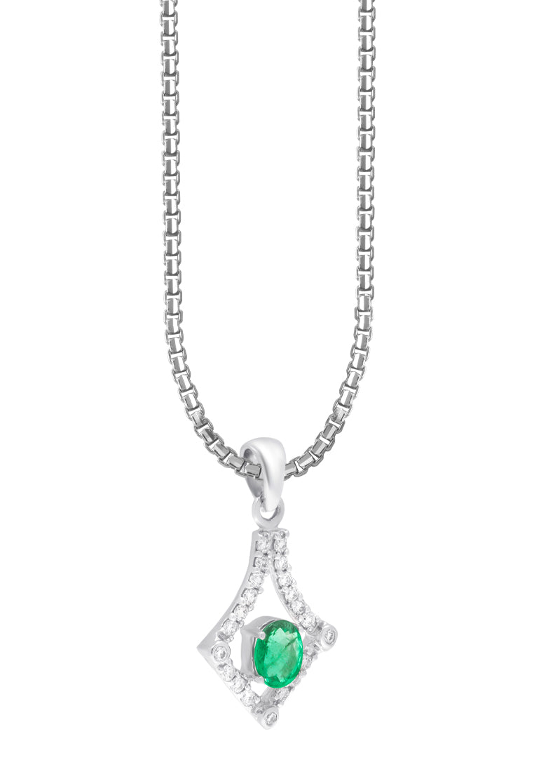 TOMEI Koleksi Camellia Emerald Diamond Pendant, White Gold 750