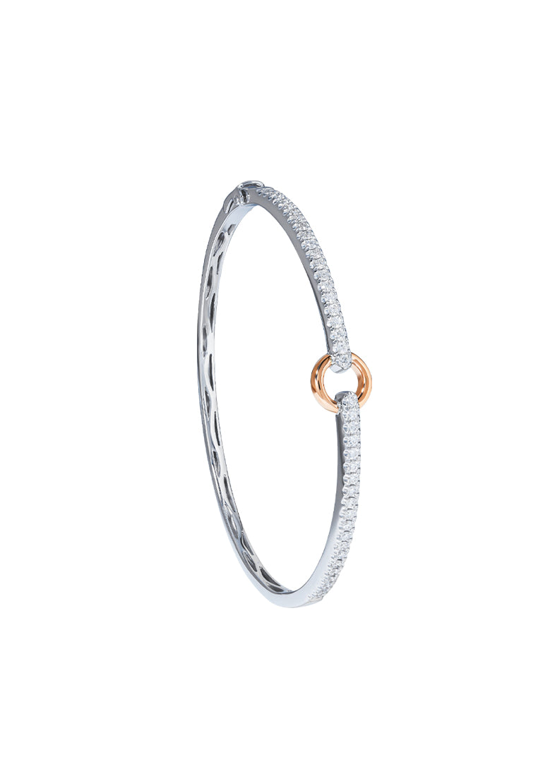 TOMEI Rosy Winter Collection Diamond Bangle, White+Rose Gold 585