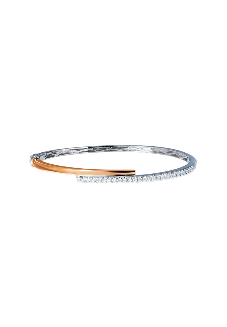 TOMEI Rosy Winter Collection Diamond Bangle, White+Rose Gold 585