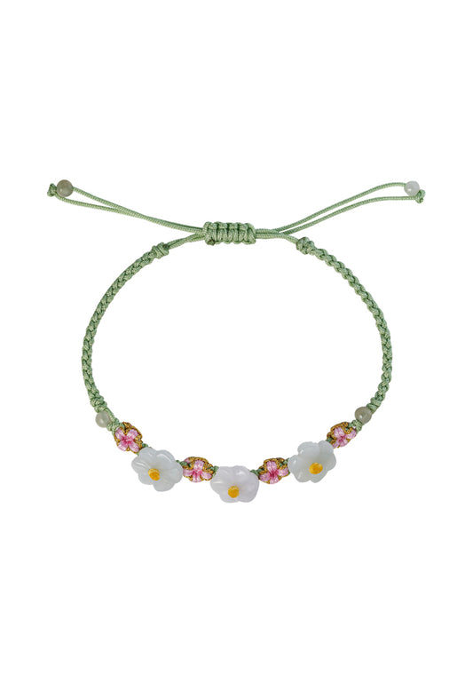 TOMEI [有钱花] Natural Flower Jade with Green Rope Bracelet [Online Exclusive]