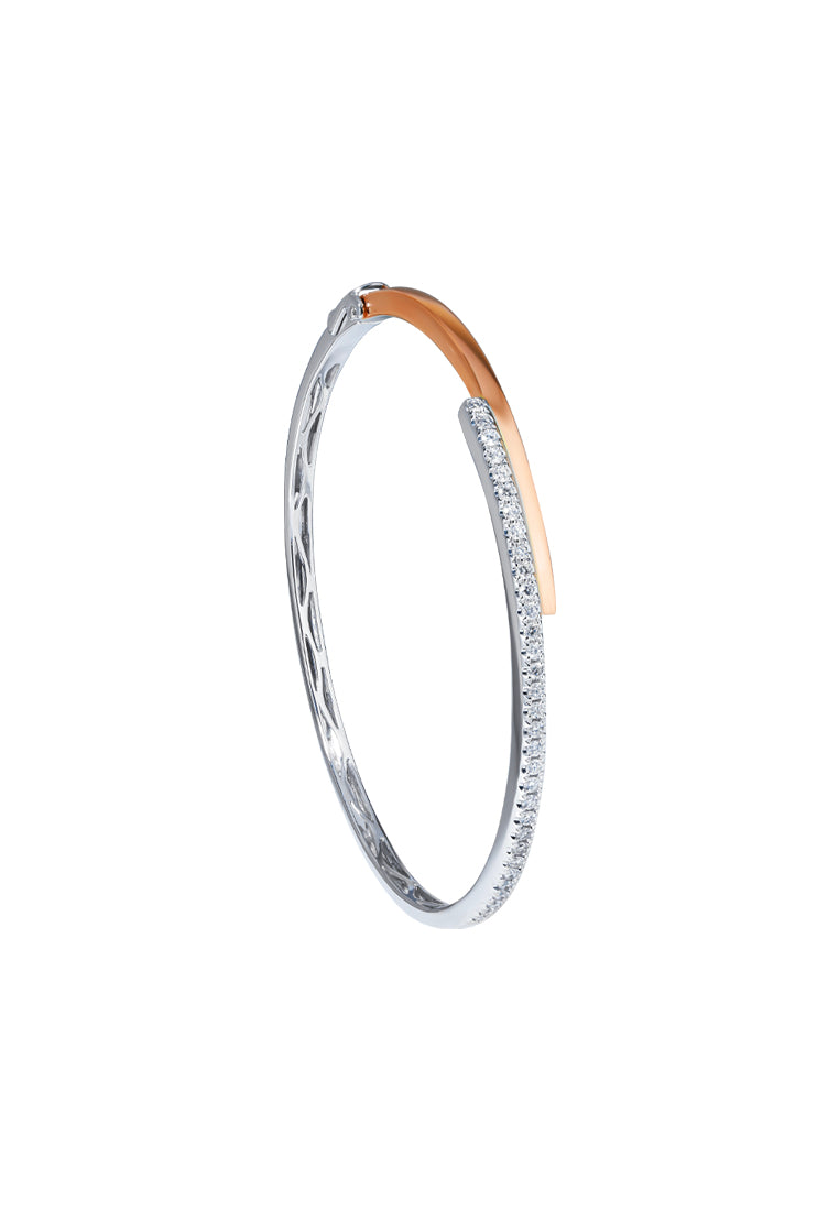 TOMEI Rosy Winter Collection Diamond Bangle, White+Rose Gold 585