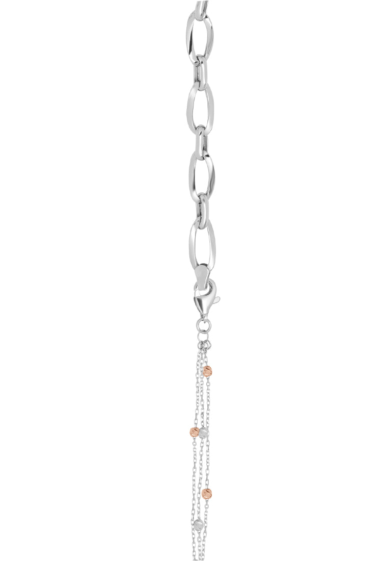 TOMEI Beads Chain Bracelet, White+Rose Gold 585