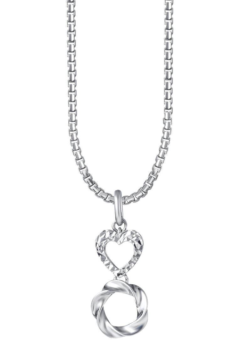 TOMEI Heart & Circle Pendant, White Gold 375