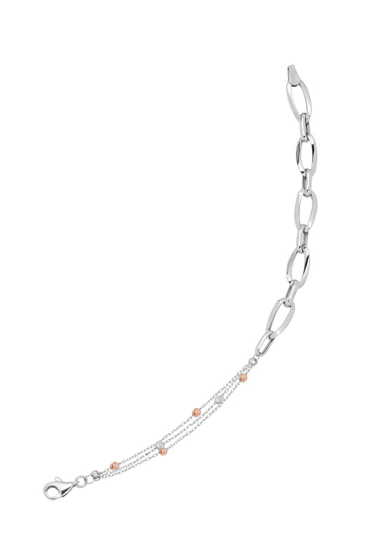 TOMEI Beads Chain Bracelet, White+Rose Gold 585