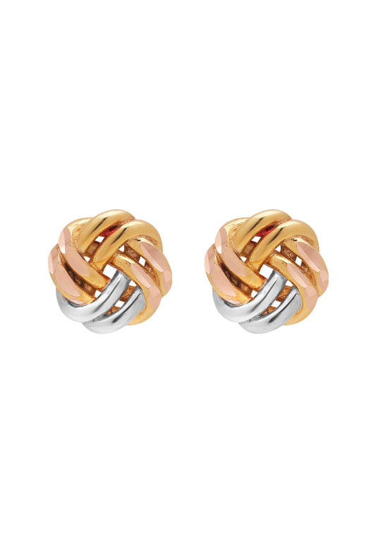 TOMEI Trio Tone Rounded Knot Earrings, Gold 585