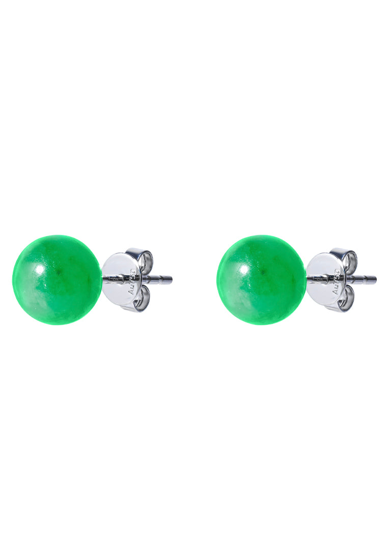 TOMEI Classic Round Jade Earrings, White Gold 750
