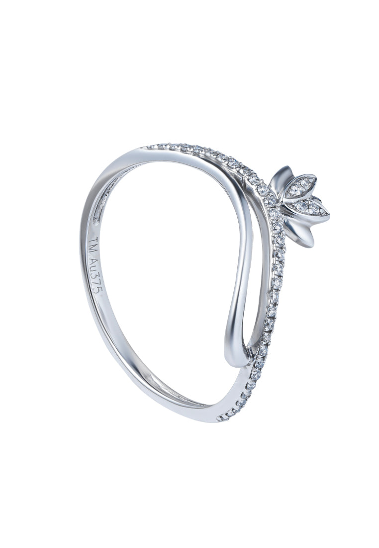 TOMEI Petal Flower Diamond Ring, White Gold 375