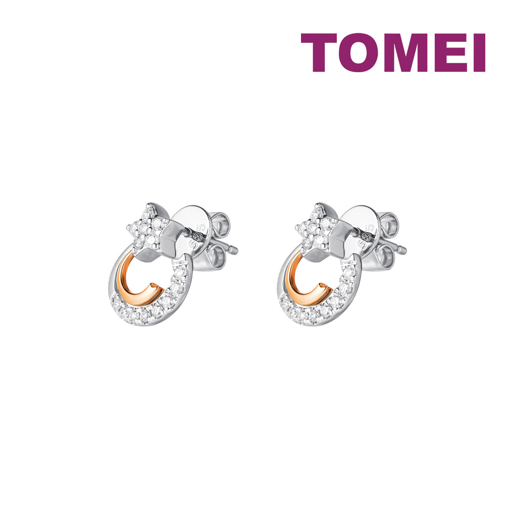 TOMEI Starlit Stud Earrings, White+Rose Gold 585