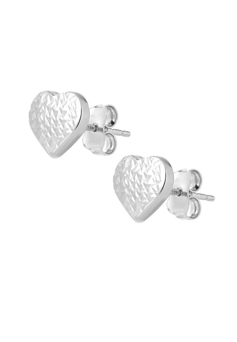 TOMEI Laser Cutting Heart Earrings, White Gold 585