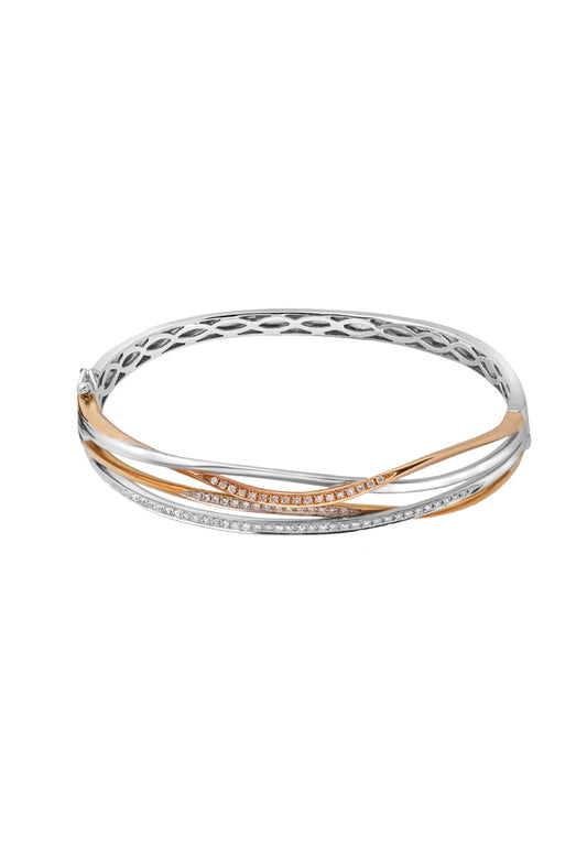 TOMEI Dual-Tone Diamond Bangle, White+Rose Gold 750 (B0932)