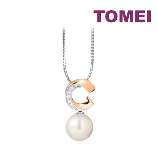 TOMEI Lustrous Pearl Pendant, White+Rose Gold 750