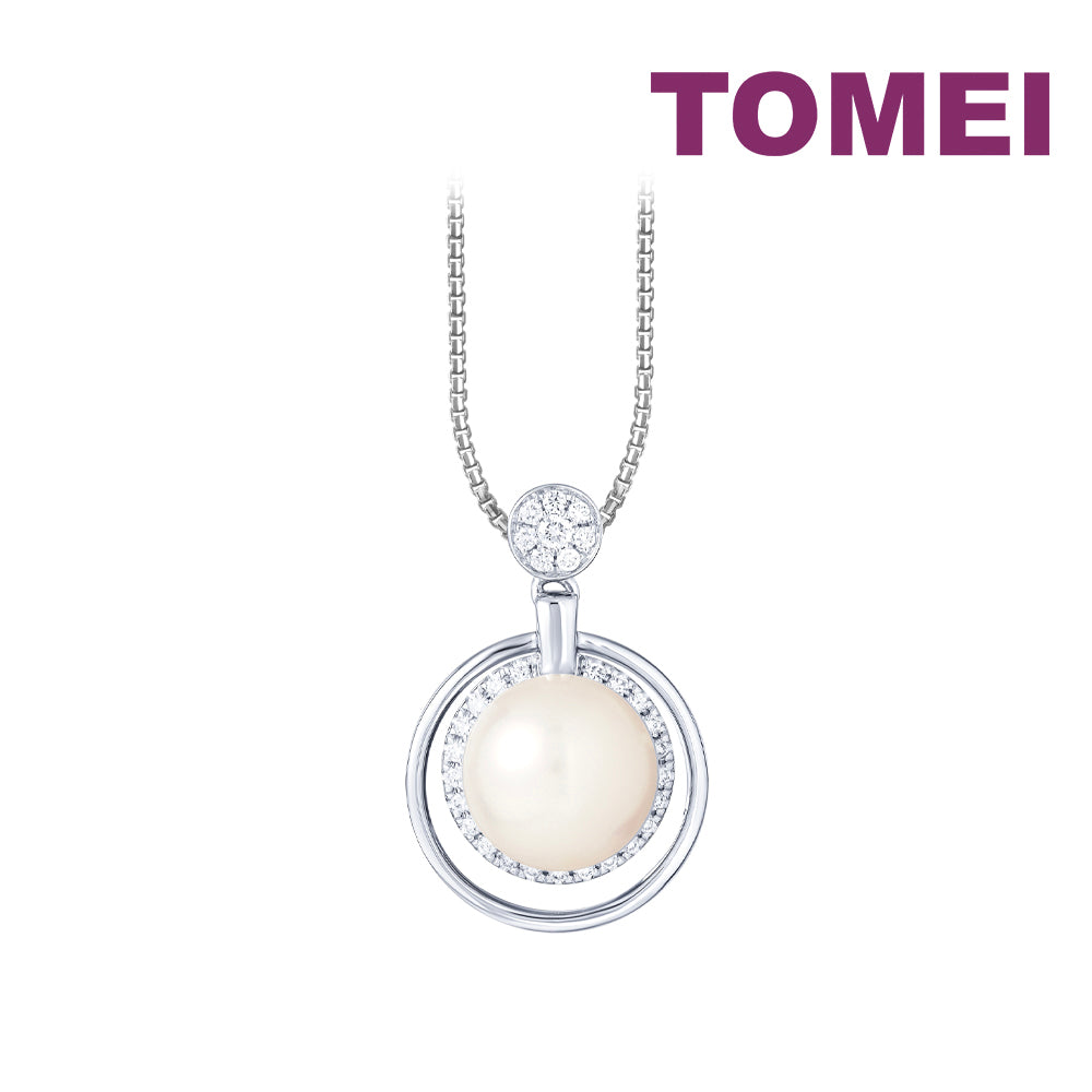 TOMEI Lustrous Pearl Pendant, White Gold 750