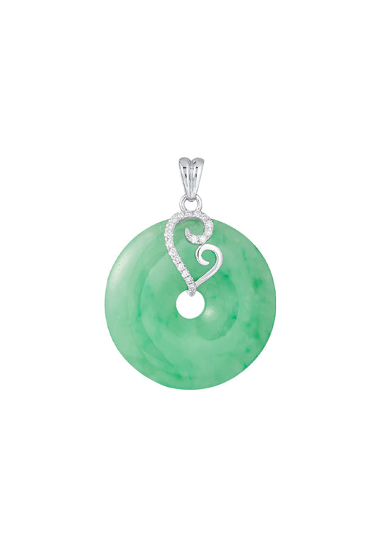 TOMEI Green Jade Circle Pendant, White Gold 750