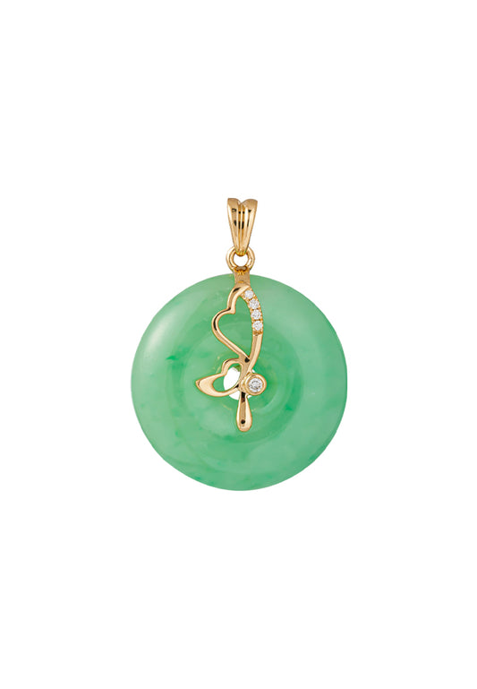 TOMEI Green Jade Circle Pendant, Yellow Gold 750