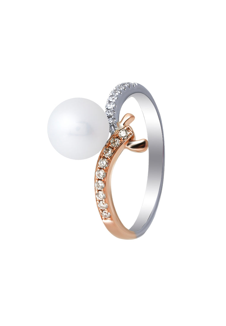 TOMEI 【珍爱多美】Pure Love Pearl Ring, White+Rose Gold 585