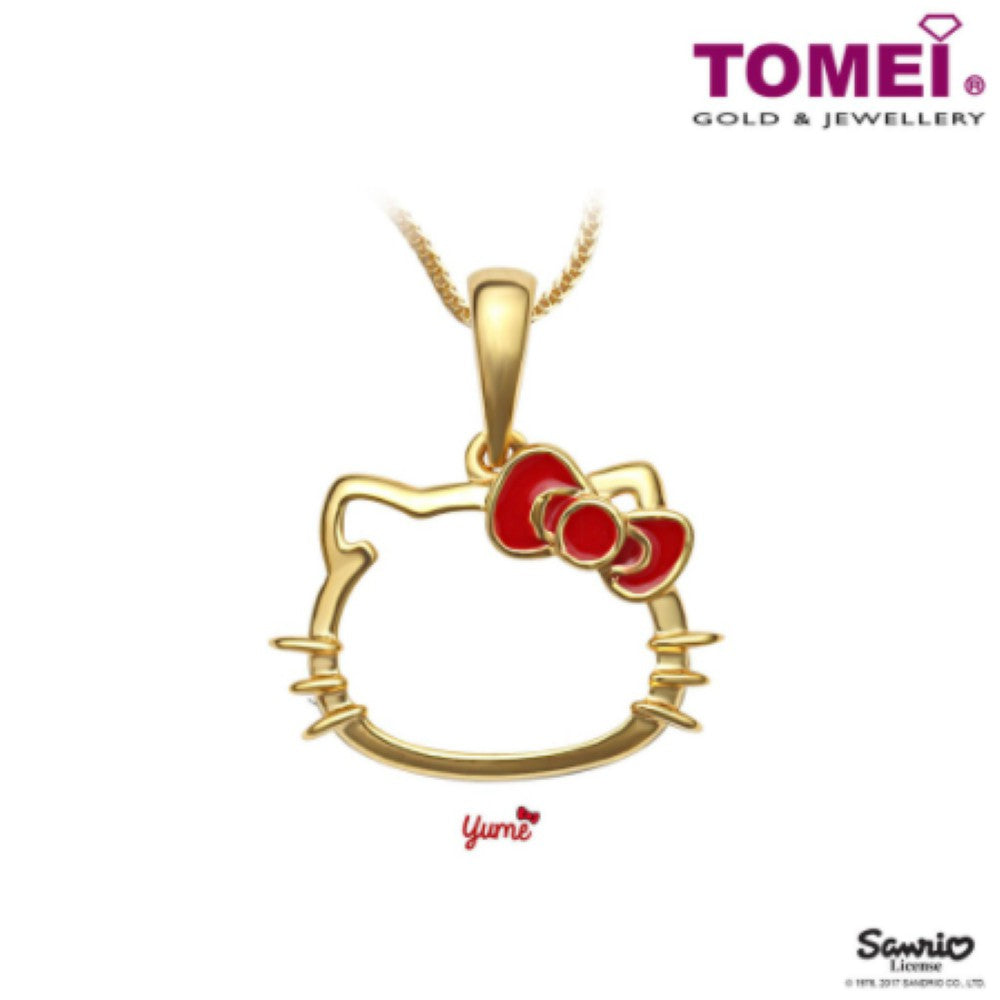 TOMEI x Hello Kitty Yume with Red Bow Pendant, Yellow Gold 916 (HK-YG0453P-EC-2.15G)