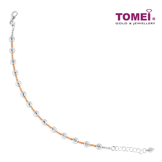 TOMEI Joyous Tinsels Collection Bead Bracelet, White+Rose Gold 585