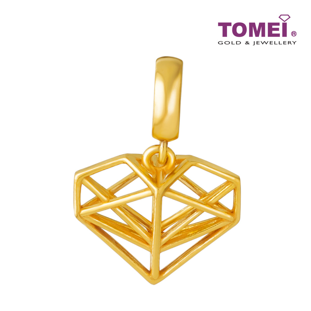 TOMEI Hollow Out Heart Charm, Yellow Gold 916
