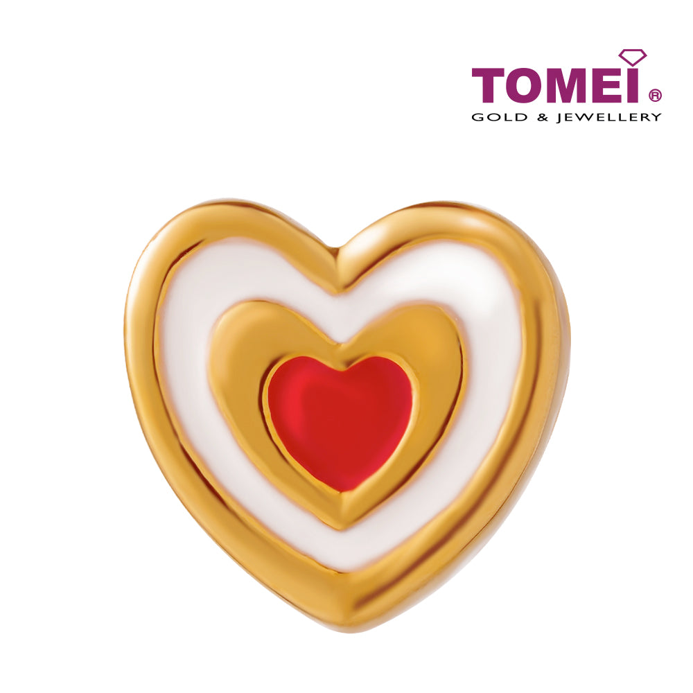 TOMEI Heart in Red Flaming Heart Charm, Yellow Gold 916