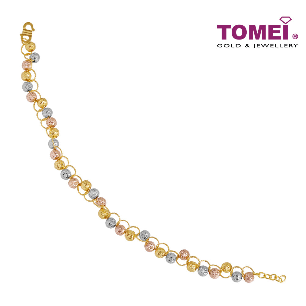TOMEI Tri-Tone Entwined Beads Bracelet, Yellow Gold 916