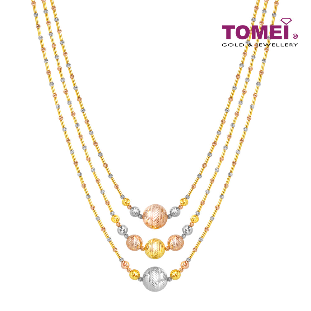 TOMEI Lusso Italia Baubles Glam Collection Tri-Tone Necklace, Yellow Gold 916
