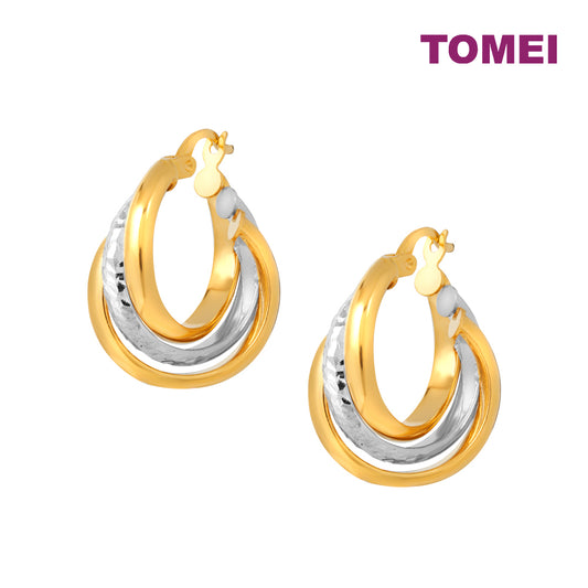 TOMEI Lusso Italia Dual-Tone Triple Hoop Earrings, Yellow Gold 916
