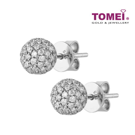 TOMEI Classic Ball Diamond Earrings, White Gold 375 (E1179)