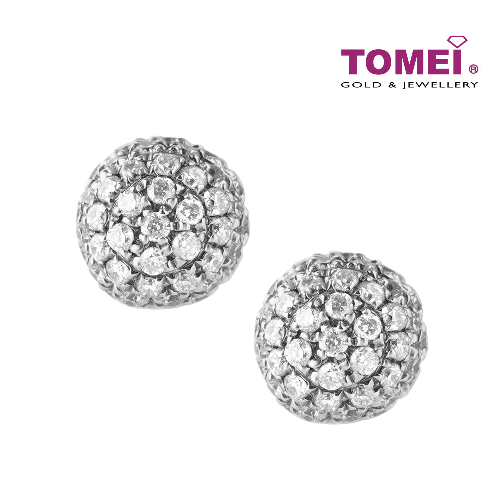 TOMEI Classic Ball Diamond Earrings, White Gold 375 (E1179)