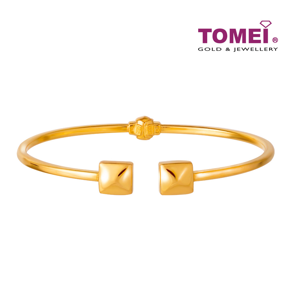 TOMEI Quadrated Art Deco-esque Bangle, Yellow Gold 916