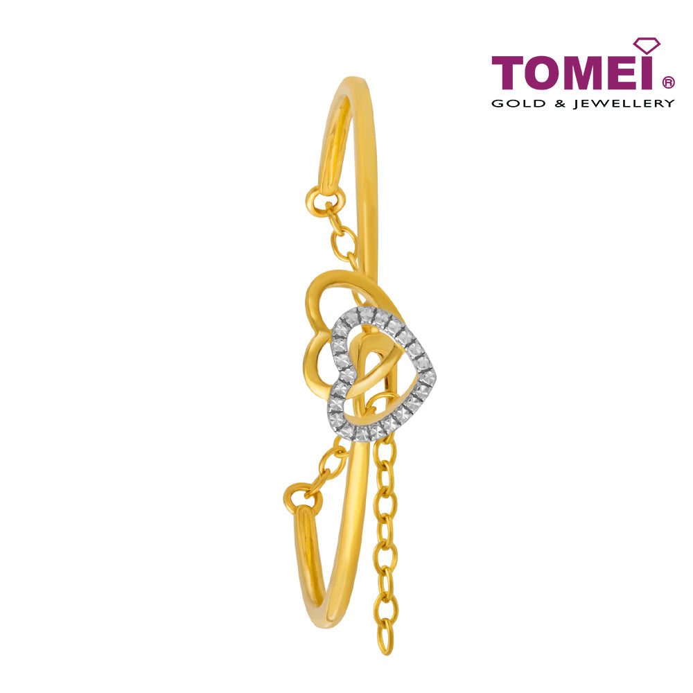 TOMEI Diamond Cut Collection Dwi-Hearts Bangle, Yellow Gold 916
