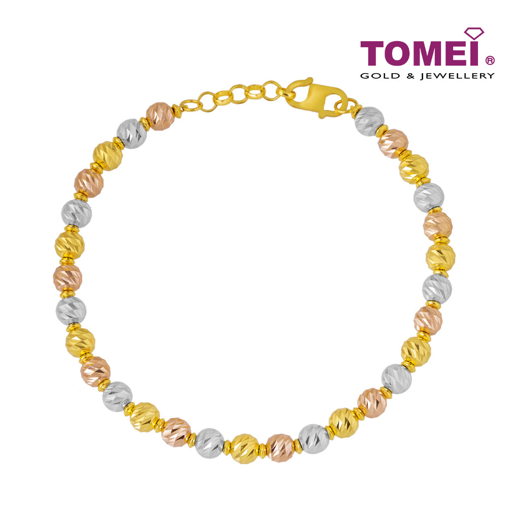 TOMEI Tri-Tone Laser Balls Bracelet, Yellow Gold 916