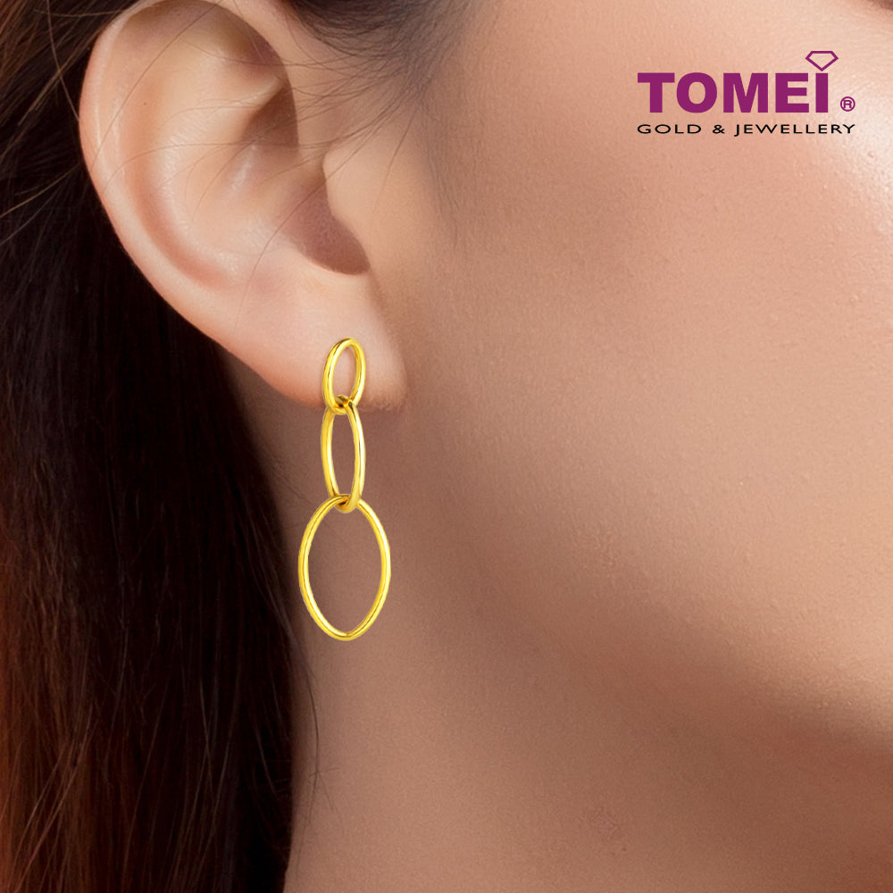 TOMEI Triple Oval Dangling Earrings, Yellow Gold 916