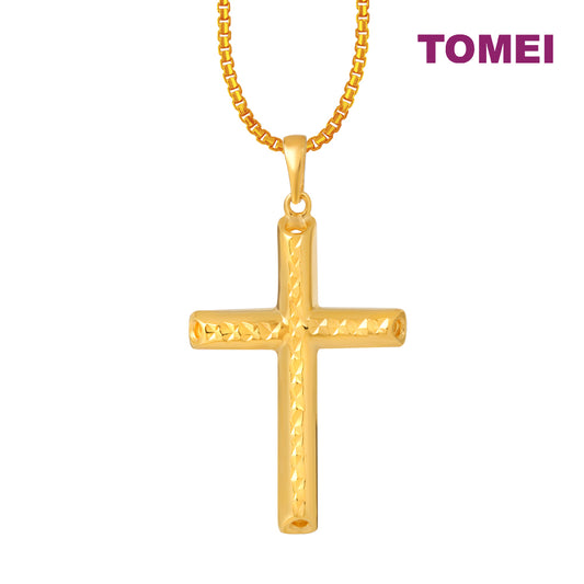 TOMEI Lusso Italia Laser Cross Pendant, Yellow Gold 916