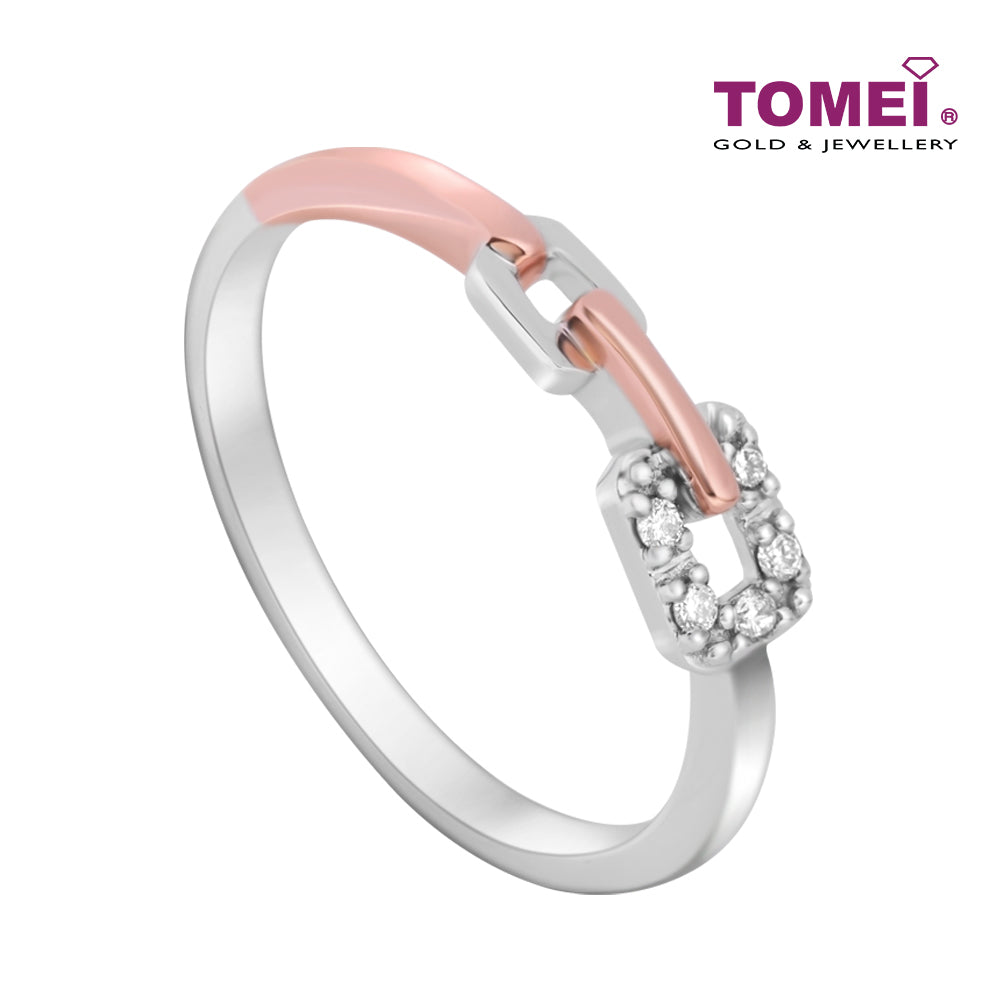 TOMEI Precious Trinity Collection Diamond Ring, White+Rose Gold 585